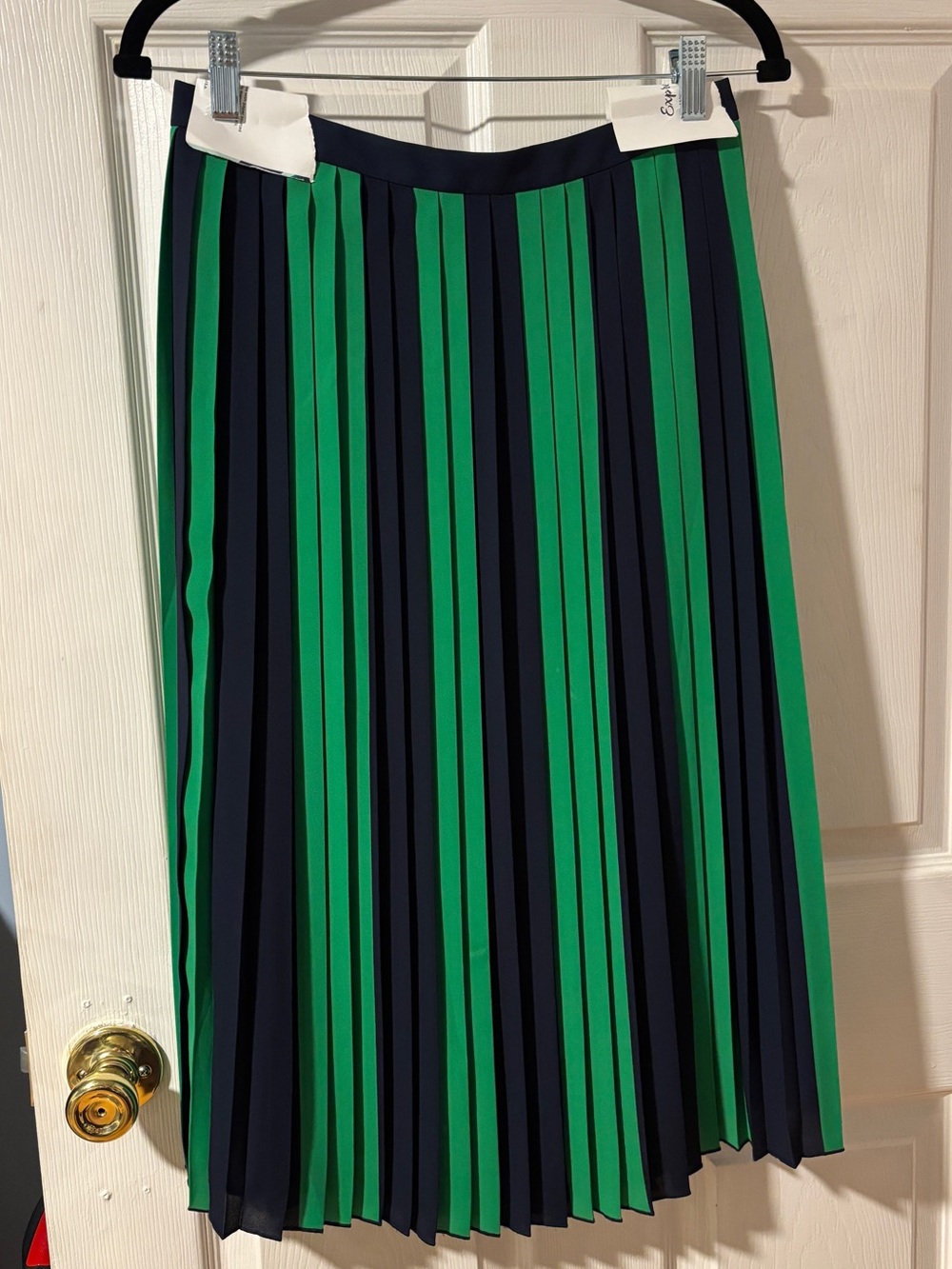 J. Crew Green and Navy Striped Pleated Midi Skirt with Back Zip 6